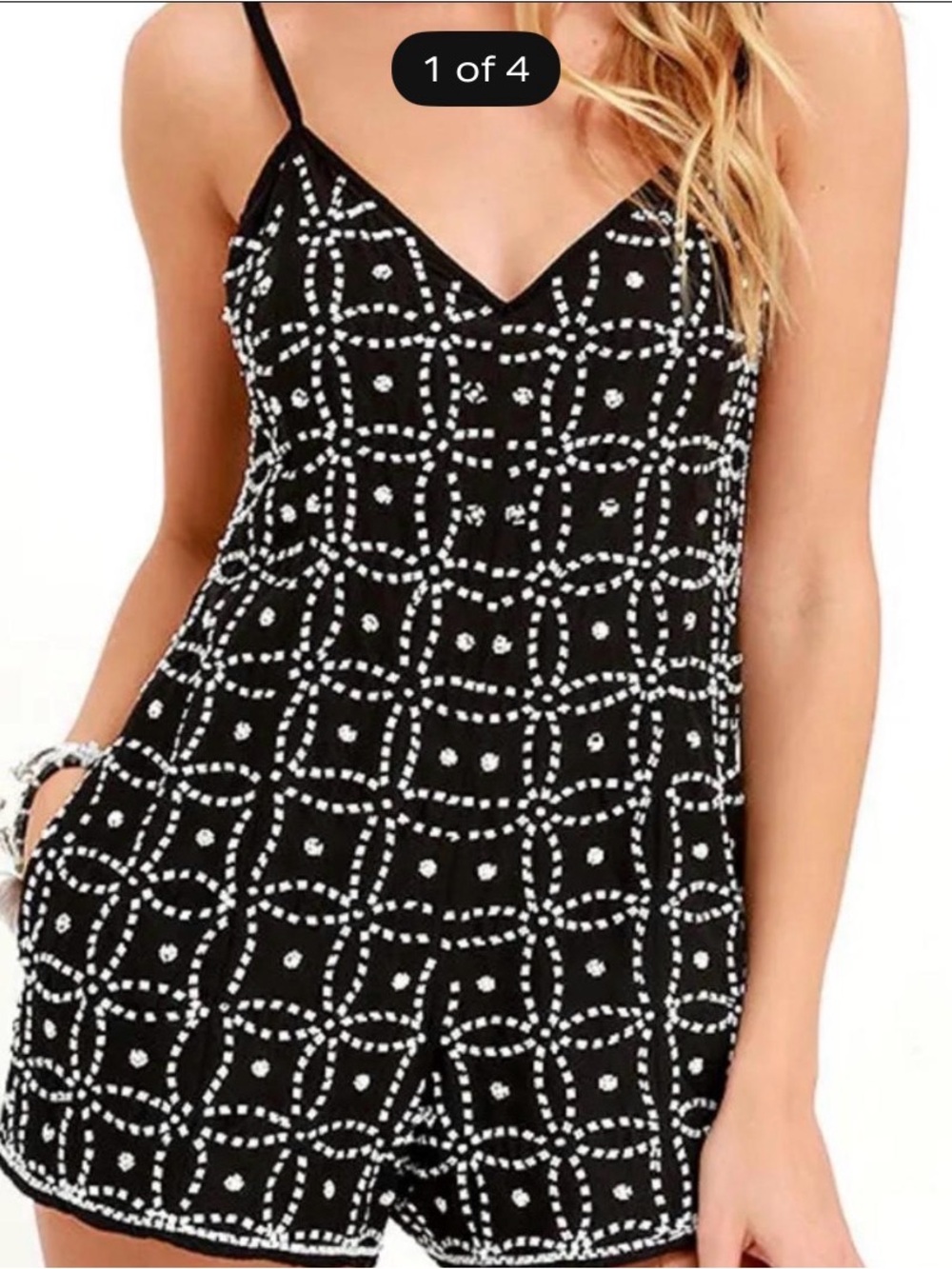 Lulu's revolve  Black Spotted Geometric Romper